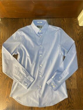 1MX Express Men’s Solid Light Blue Button Up Dress Shirt Small Slim Fit